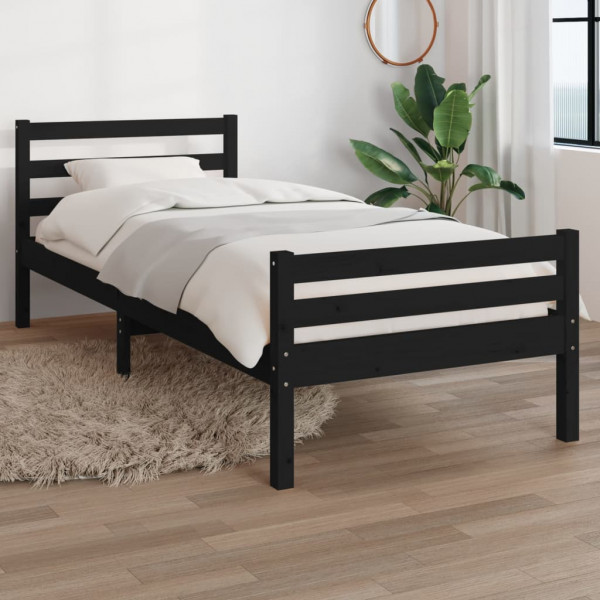 Estrutura de cama individual em madeira maciça preta 90x190 cm D