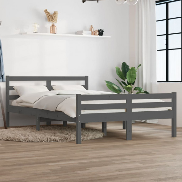 Estrutura de cama dupla de madeira maciça cinza 135x190 cm D