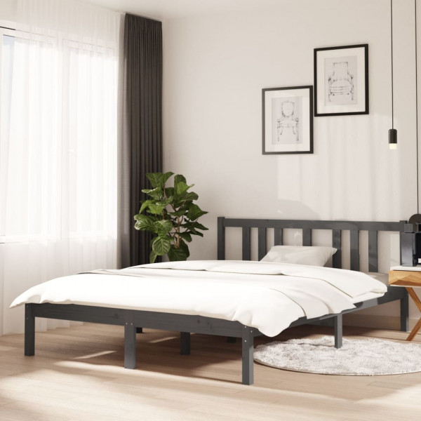 Estructura de cama matrimonial madera maciza gris 135x190 cm D