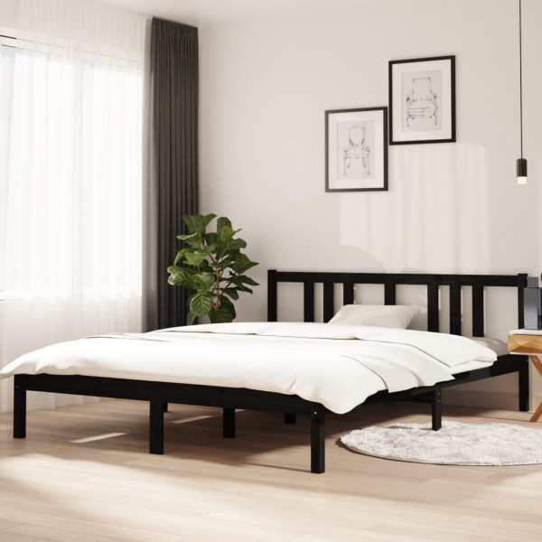 Estrutura de cama madeira maciça preto tamanho king 150x200 cm D