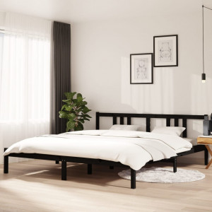 Estructura de cama madera maciza negro Super King 180x200 cm D
