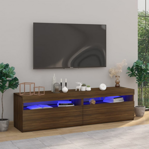 Mueble de TV con luces LED 2 uds roble marrón 75x35x40 cm D