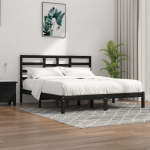 Estructura de cama madera maciza negro Super King 180x200 cm D