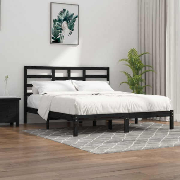 Estrutura de cama em madeira maciça preta Super King 180x200 cm D