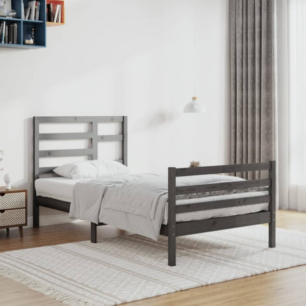 Estructura de cama de madera maciza gris 90x200 cm D