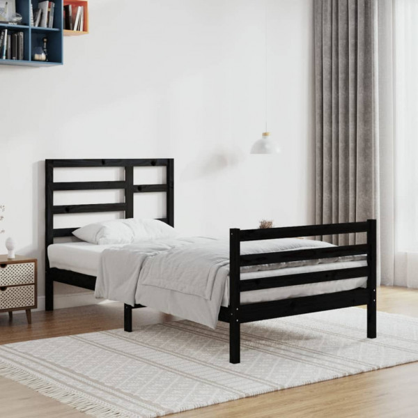 Estructura de cama Negro Madera maciza 90x200 cm