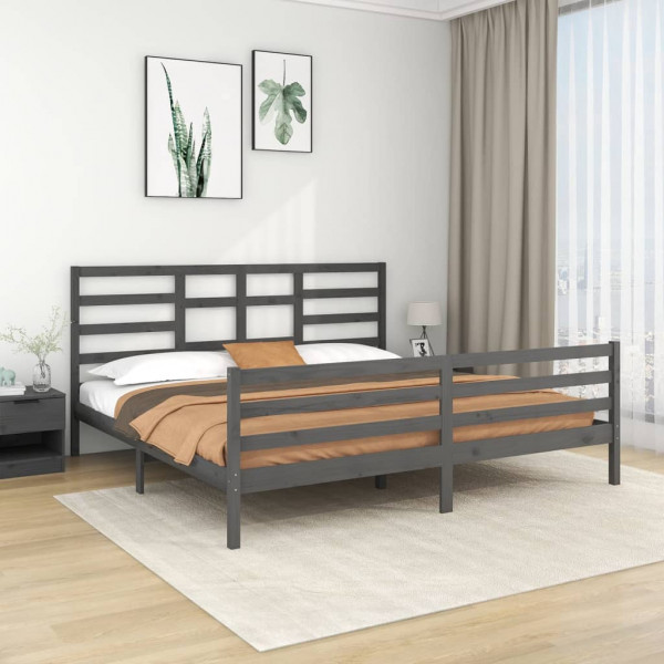 Estrutura de cama em madeira maciça de pinho cinza 200x200 cm D