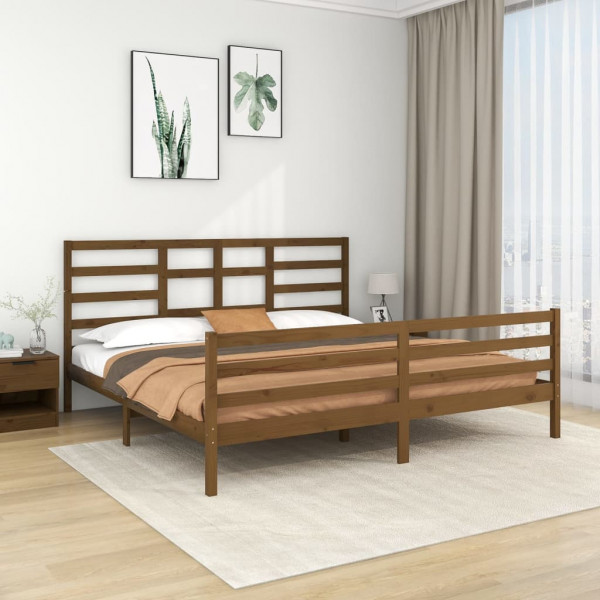 Estructura de cama madera maciza de pino marrón miel 200x200 cm D
