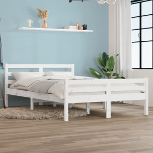 Estructura cama doble pequeña madera maciza blanco 120x190 cm D