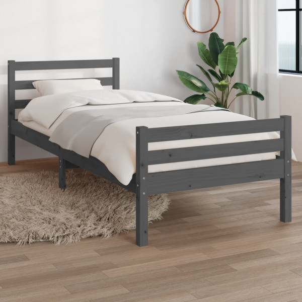 Estrutura de cama em madeira maciça cinza 90x200 cm D