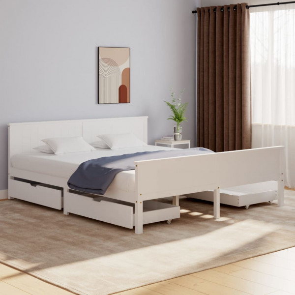 Estructura de cama con 4 cajones madera pino blanco 180x200 cm D