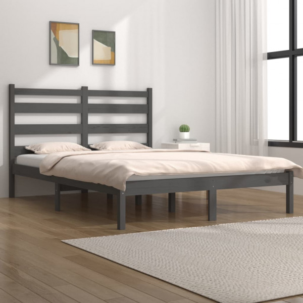 Estrutura de cama em madeira de pinho maciça cinza 140x190 cm D