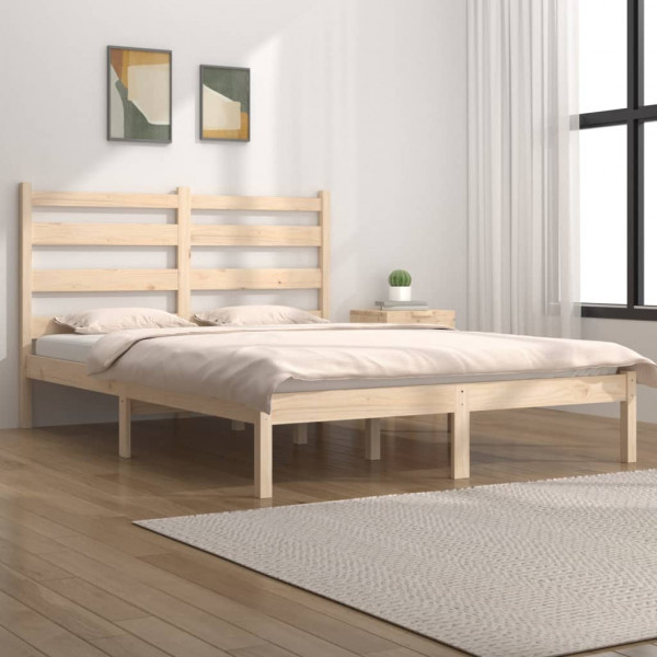 Estrutura de cama king em madeira de pinho maciça 150x200 cm D