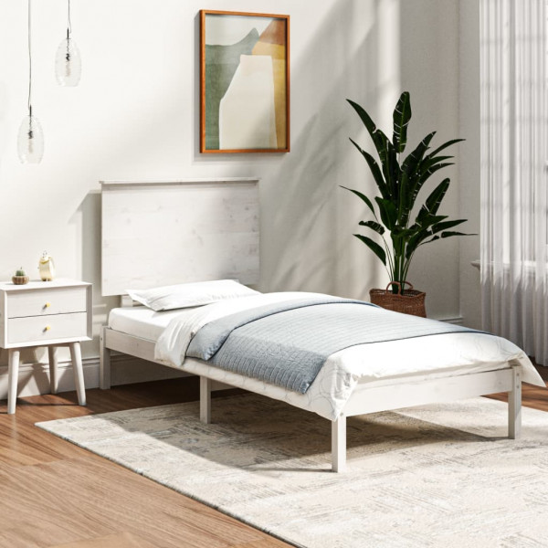 Estructura de cama individual madera maciza blanco 90x190 cm D
