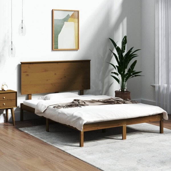 Estructura de cama doble madera maciza marrón miel 135x190 cm Estructura de cama doble madera maciza marrón miel 135x190 cm D