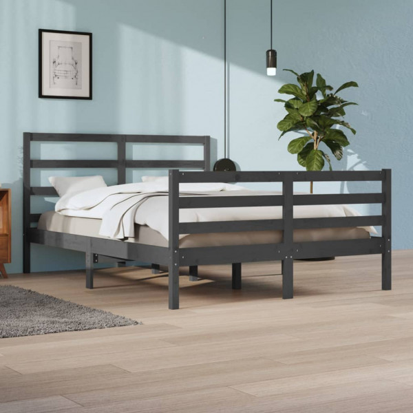 Estrutura de cama de madeira maciça de pinho cinza 160x200 cm D