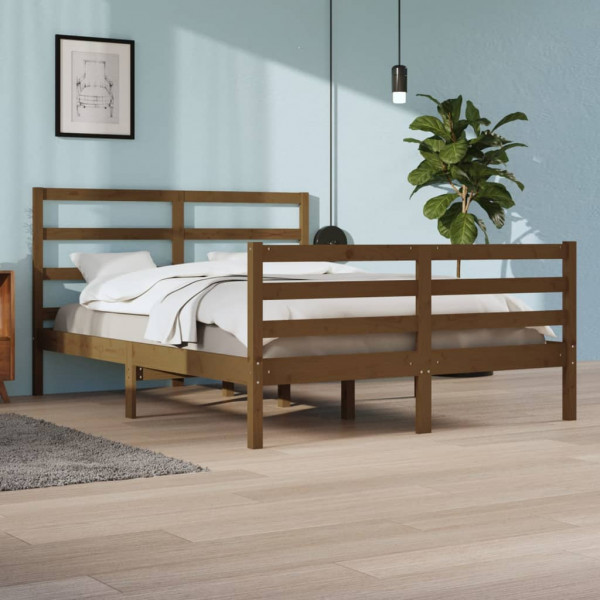 Estrutura de cama em madeira de pinho maciça castanho mel 160x200 cm D