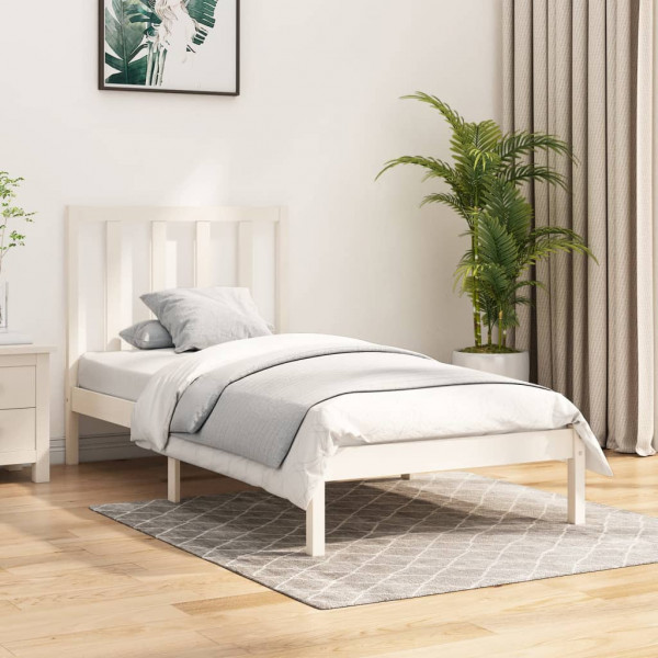 Estructura de cama madera maciza individual blanco 75x190 cm D