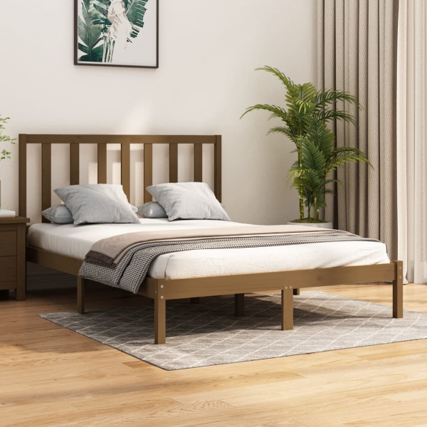 Estructura de cama madera maciza doble marrón miel 120x190 cm D