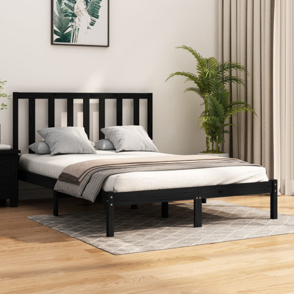 Estructura de cama madera maciza de pino doble negra 135x190 cm D