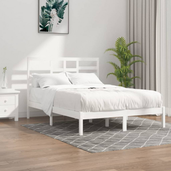 Estructura de cama doble madera maciza blanca 135x190 cm D