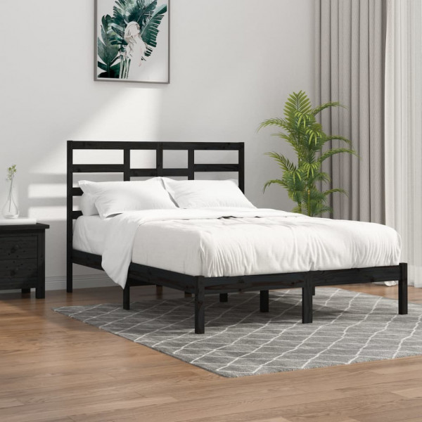 Estructura de cama de madera maciza negra 140x200 cm D