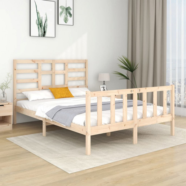 Estrutura de cama de casal pequena em madeira maciça 120x190 cm D