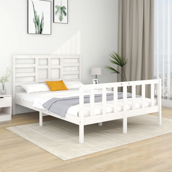 Estrutura de cama dupla pequena madeira maciça branca 120x190cm D