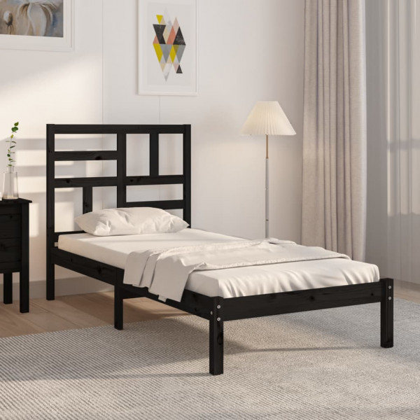 Estructura de cama individual madera maciza negra 90x190 cm D