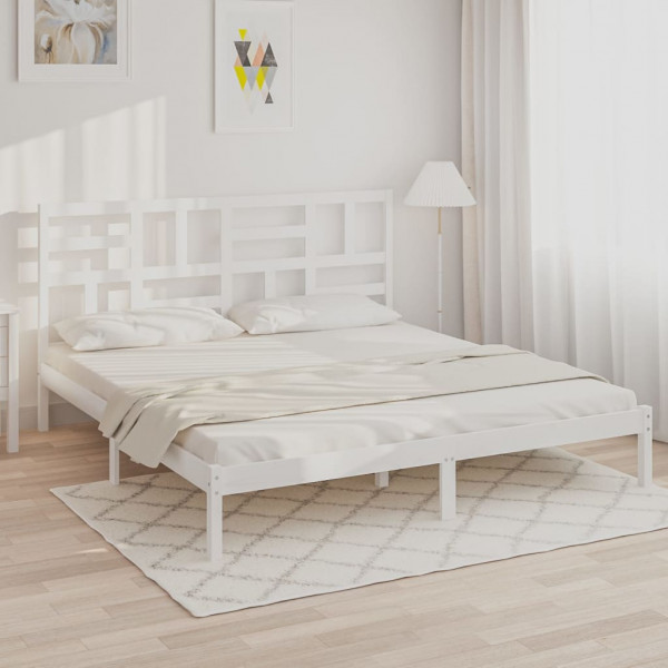 Estrutura de cama madeira maciça branca 200x200 cm D