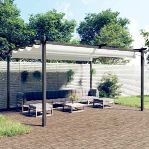 Gazebo de jardim com teto retrátil creme 4x3 m D