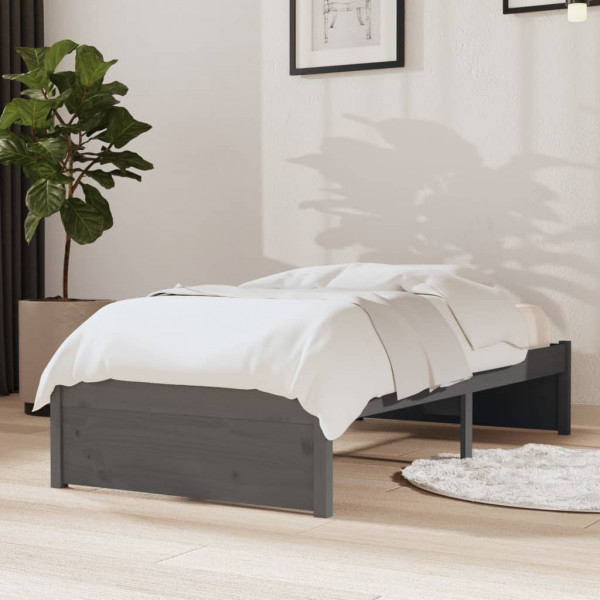 Estructura de cama individual madera maciza gris 2FT6 75x190 cm D