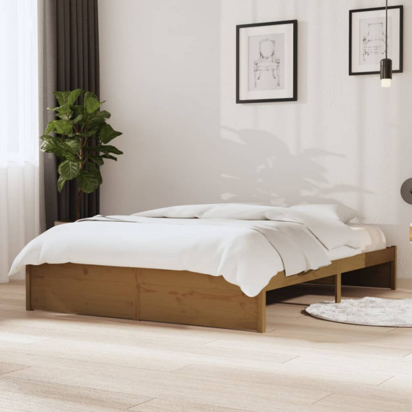 Estrutura de cama dupla madeira maciça marrom mel 135x190 cm D