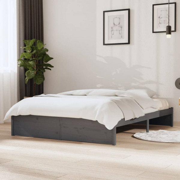 Estrutura de cama em madeira maciça cinza 140x190 cm D