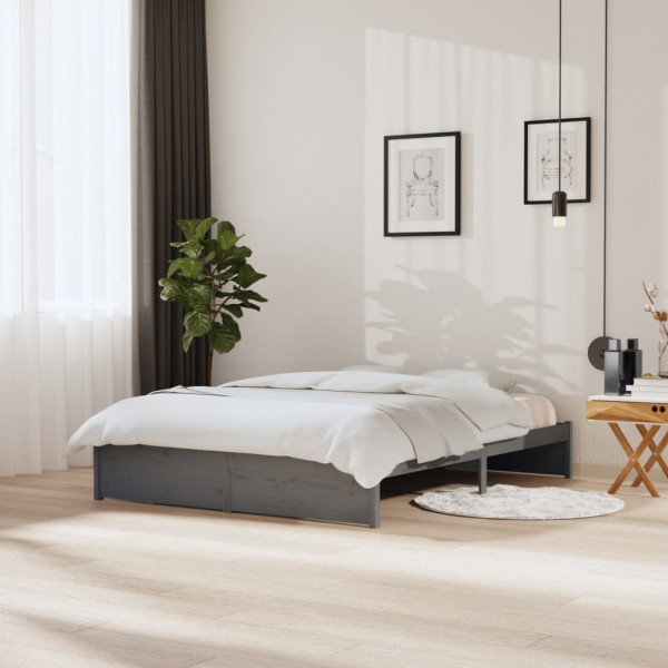 Estructura de cama madera maciza gris tamaño king 150x200 cm D
