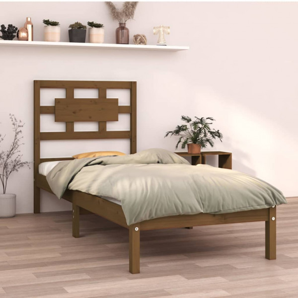 Estructura cama madera maciza marrón miel individual 75x190 cm D