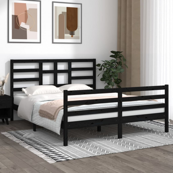 Estrutura de cama de madeira maciça preta 160x200 cm D