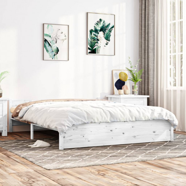 Estructura de cama de madera maciza blanca 140x190 cm D
