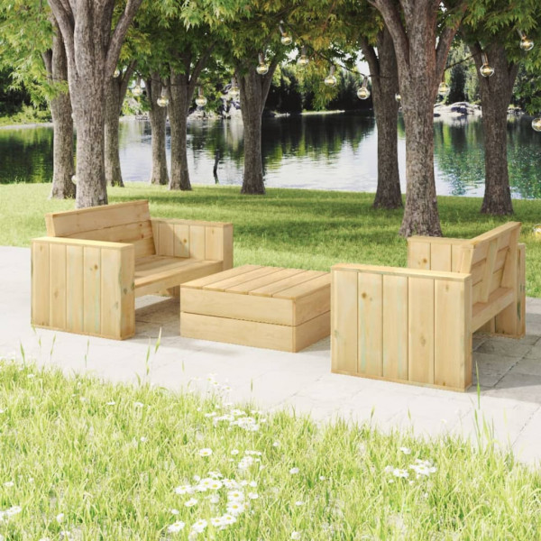 Conjunto de mobília de jardim 3 pcs madeira maciça de pinho impregnada D