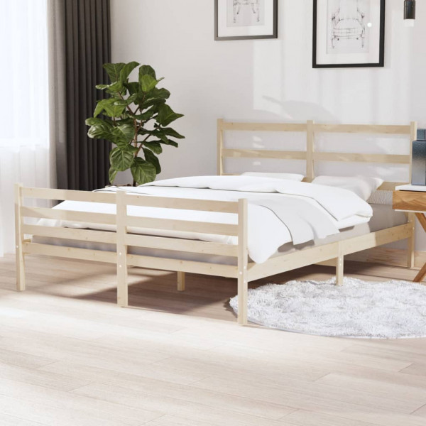 Estructura de cama de matrimonio madera maciza pino 135x190 cm D