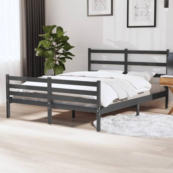 Estructura de cama de matrimonio madera de pino gris 135x190 cm D