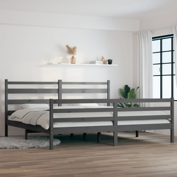 Estructura de cama de madera maciza de pino gris 200x200 cm D