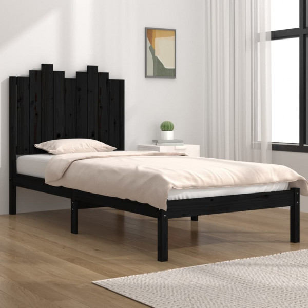 Estructura de cama individual madera maciza negra 90x190 cm D