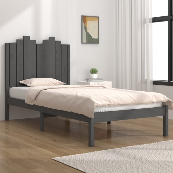 Estructura de cama de madera maciza de pino gris 100x200 cm D
