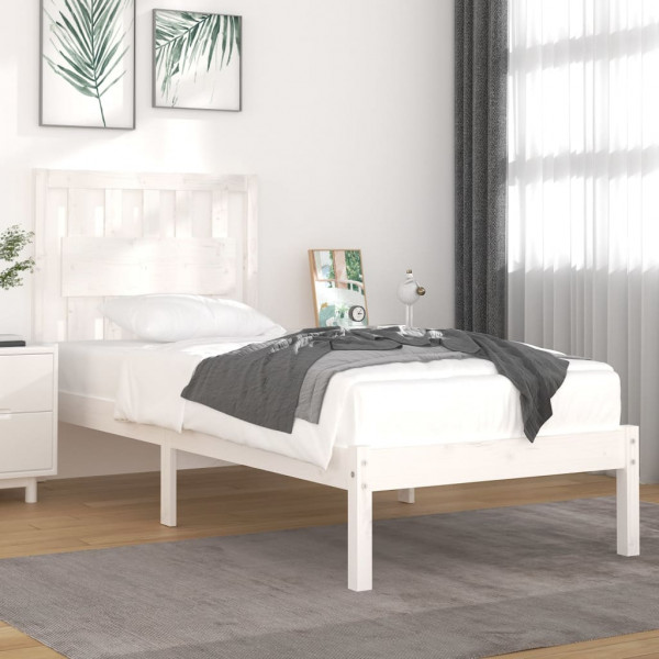 Estrutura de cama individual madeira maciça branca 90x190 cm D