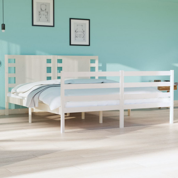 Estructura de cama matrimonial madera de pino blanca 135x190 cm D