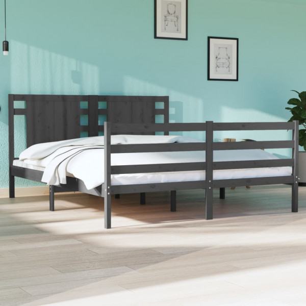 Estrutura de cama em madeira de pinho maciça cinza 140x190 cm D