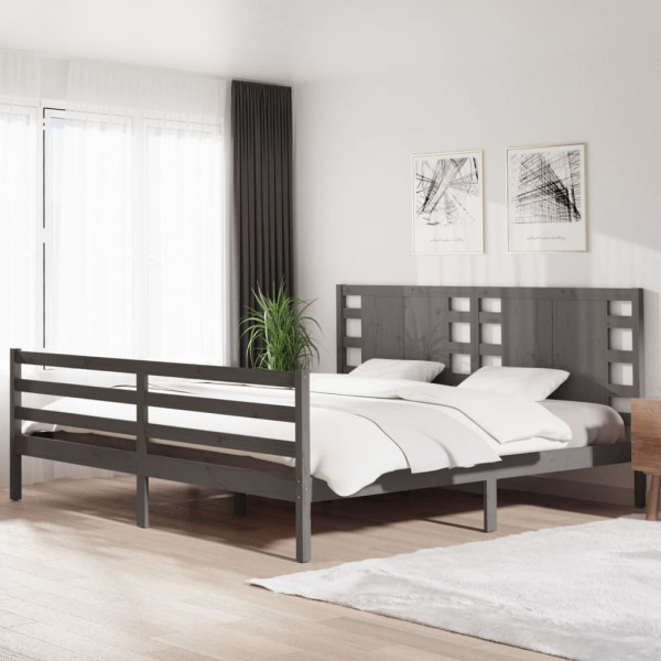 Estrutura de cama em madeira maciça de pinho cinza 200x200 cm D