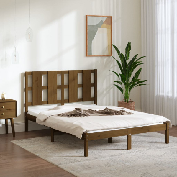 Estructura de cama madera maciza de pino marrón miel 120x200 cm D