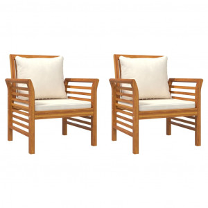 Sillones con cojines blanco crema 2 uds madera maciza de acacia H